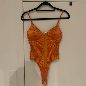 Orange Satin Detailed Corset Bodysuit